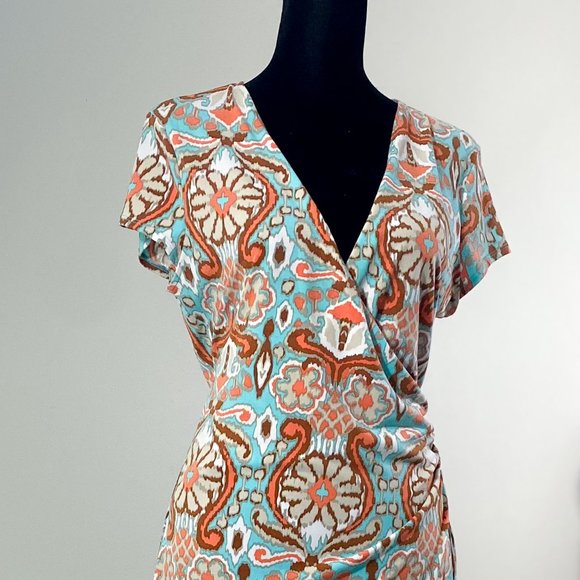 Paisley Crossover Faux Small Wrap Midi Dress Blue Jones New York Signature - Picture 3 of 13